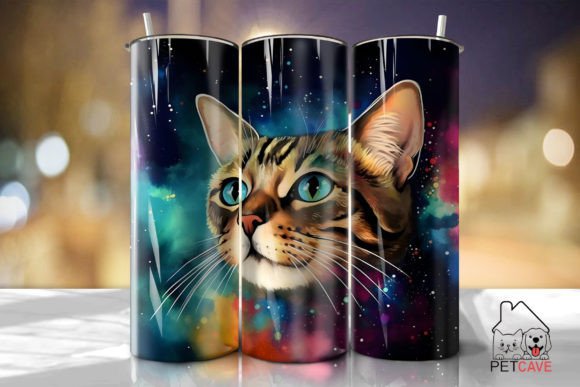 Cat and Galaxy Watercolor Embroidery Design