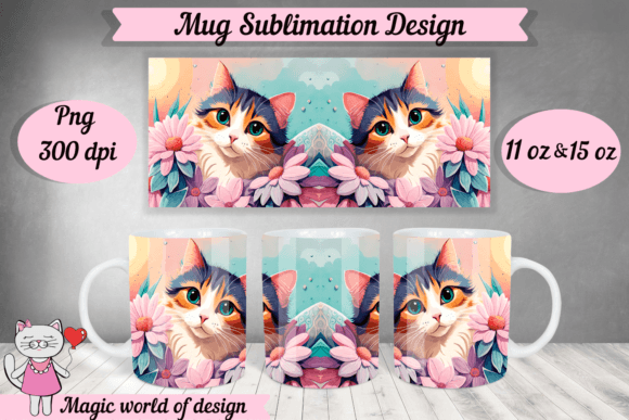 Cat in Flowers Sublimation PNG Mug Design Review