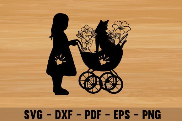 Cat Little Girl on Bicycle Flower Metal Art